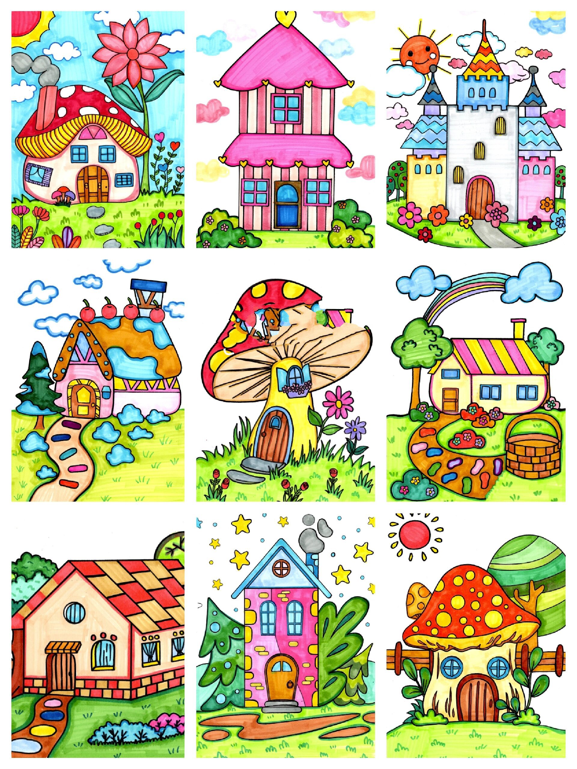 (附大图)创意房子儿童画马克笔绘画