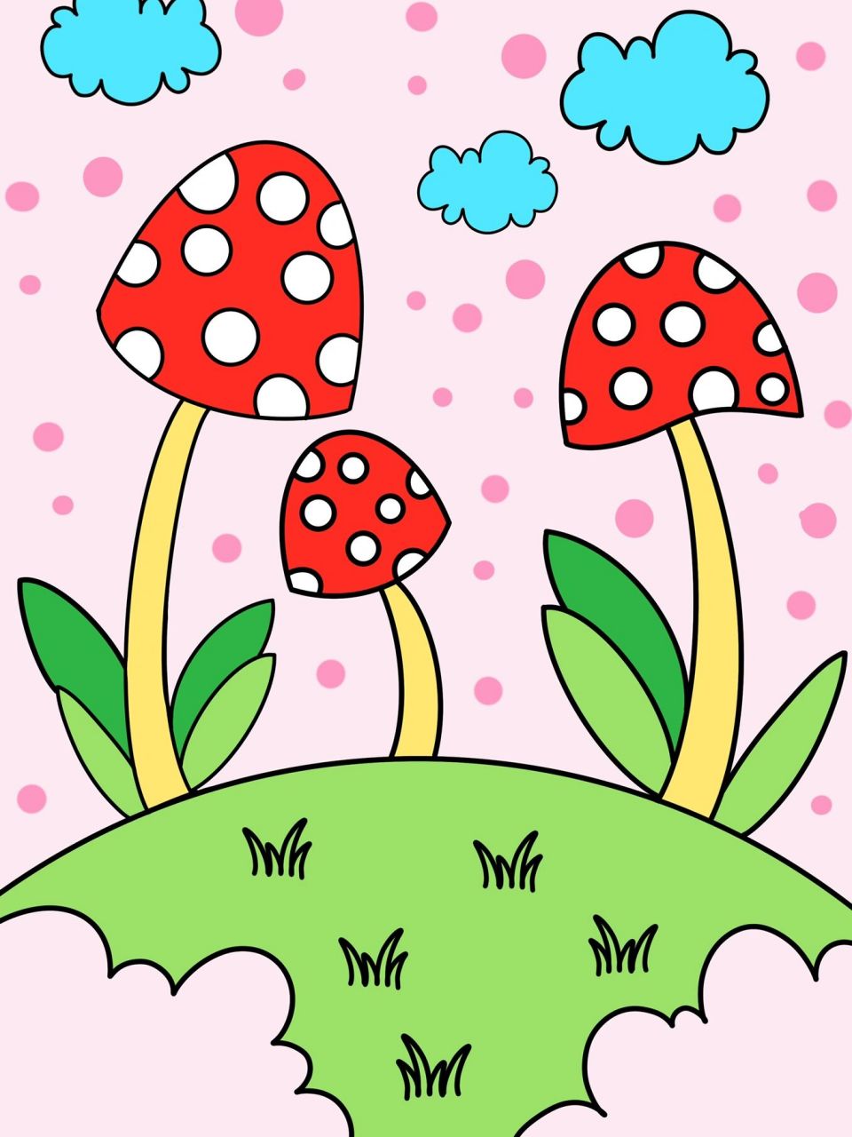 蘑菇卡通简笔画 彩色图片