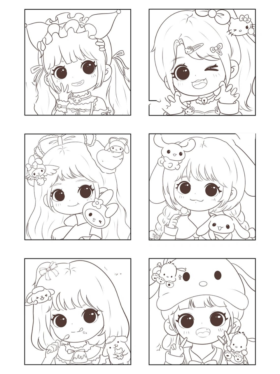 线稿合集|三丽鸥卡通头像上色练习99 整理了一下三丽鸥系列的线稿