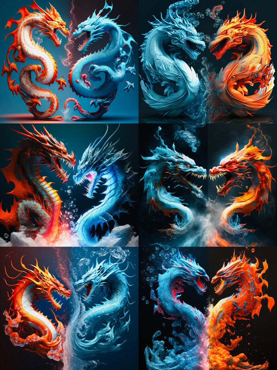 冰火龙王!二龙戏珠,福运降临 ai绘画系列更新!