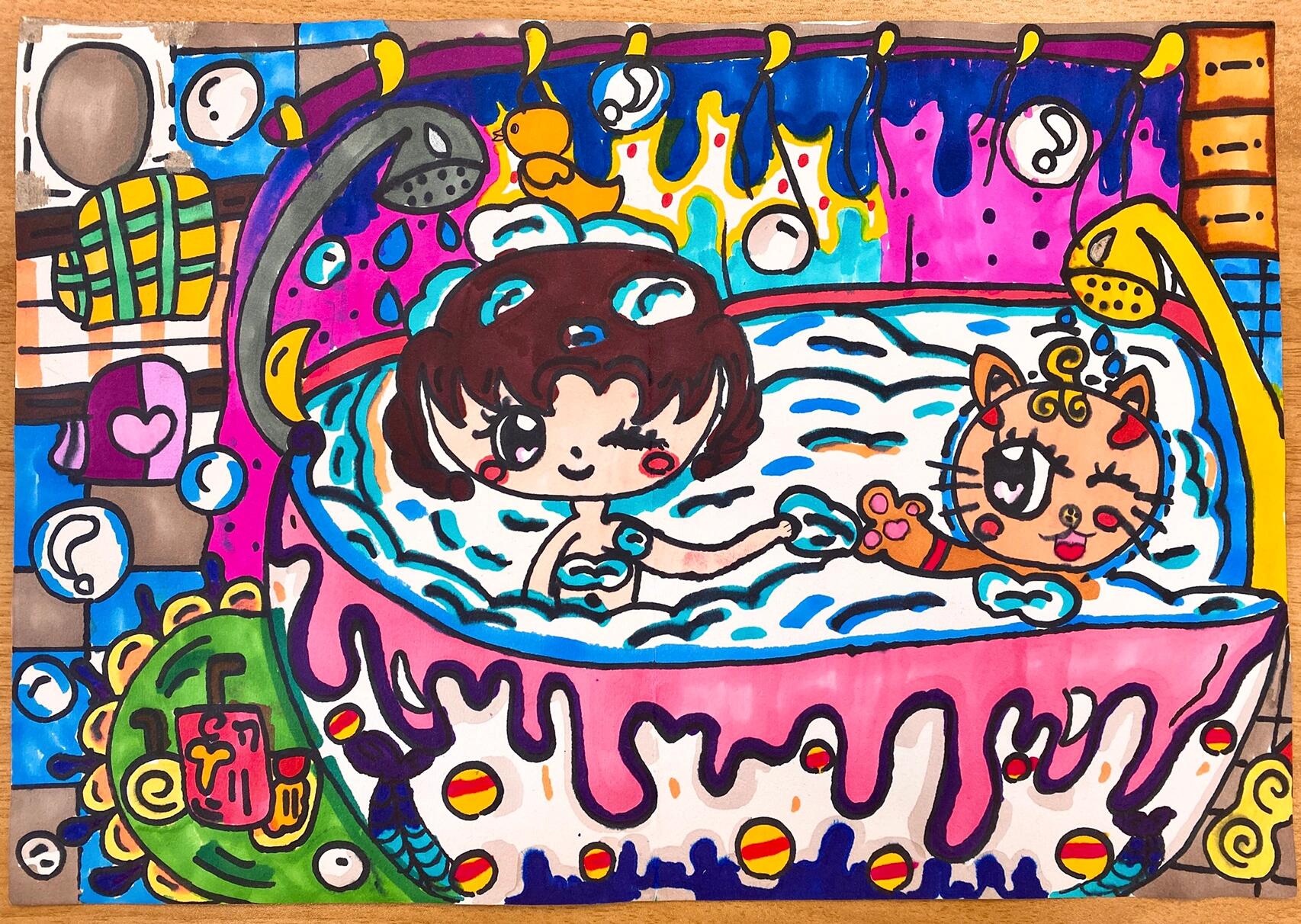 二年级美术丨下册丨《洗澡》学生作品