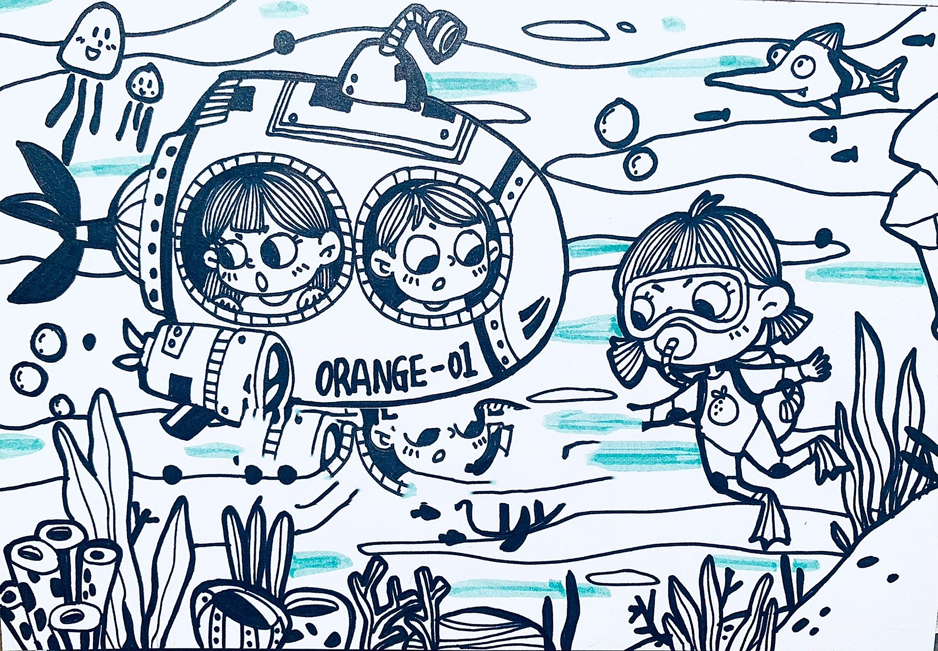 橘子零基础手绘|海底两万里|简笔画|儿童 海底两万里有啥呢?