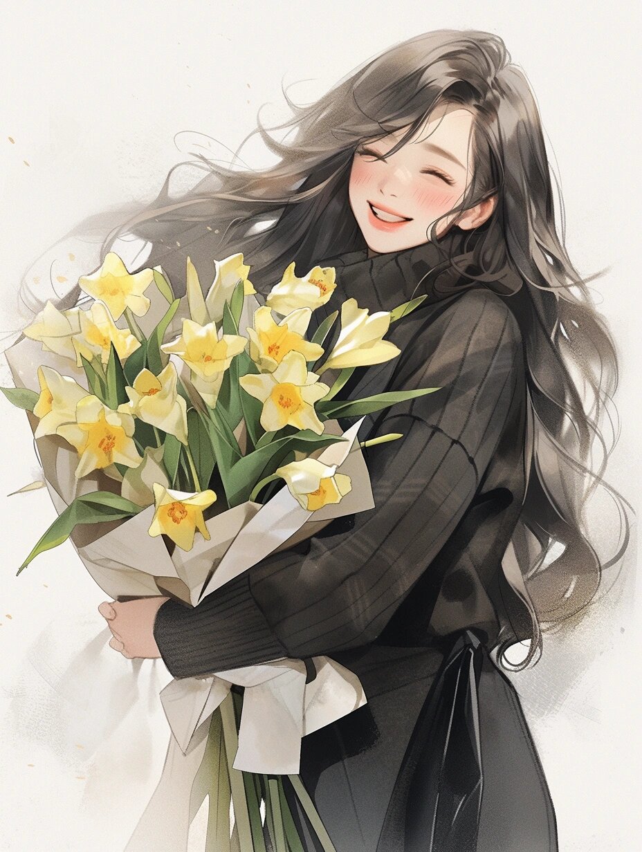 小仙女们快来收图,手捧花女生头像