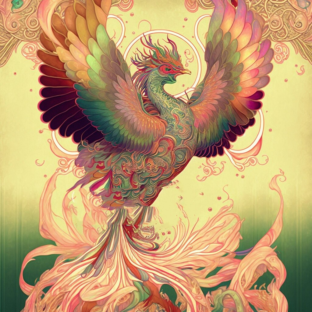 凤舞九天|七彩凤凰国潮风神话主题插画