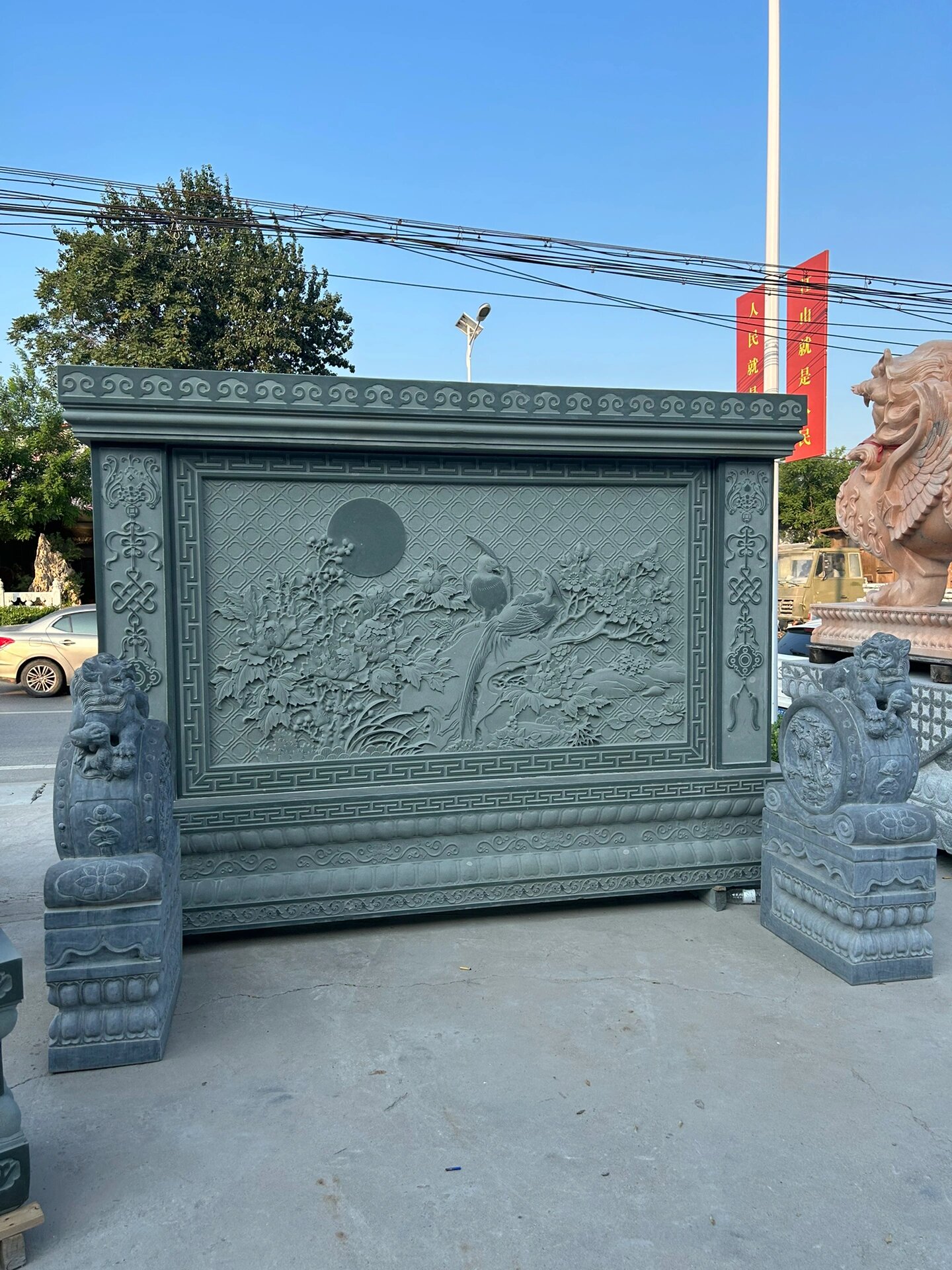 石雕影壁墙天然石材雕刻精致大气经久耐用