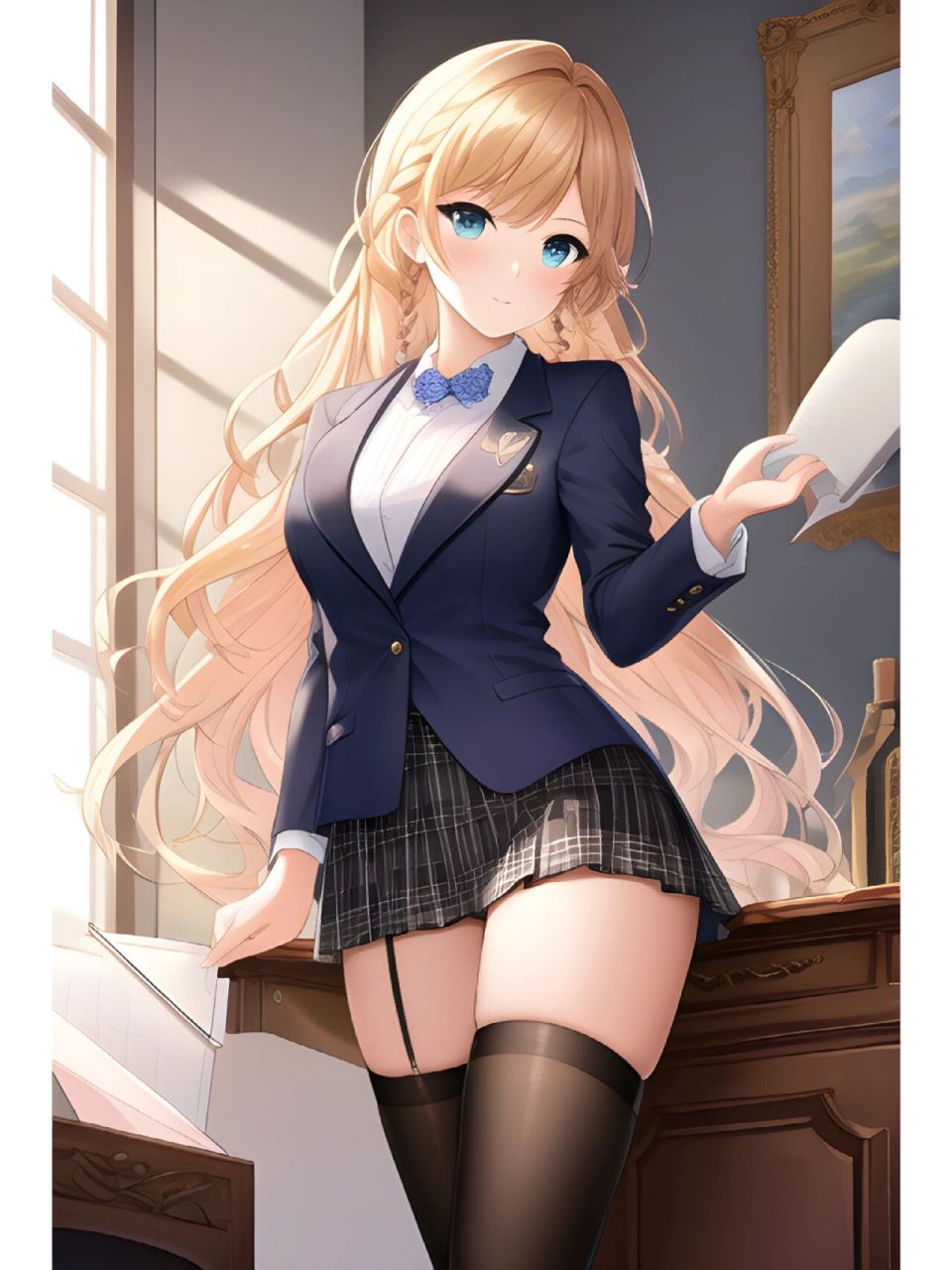 蓝黑系连衣短裙女,动漫二次元绘画人物