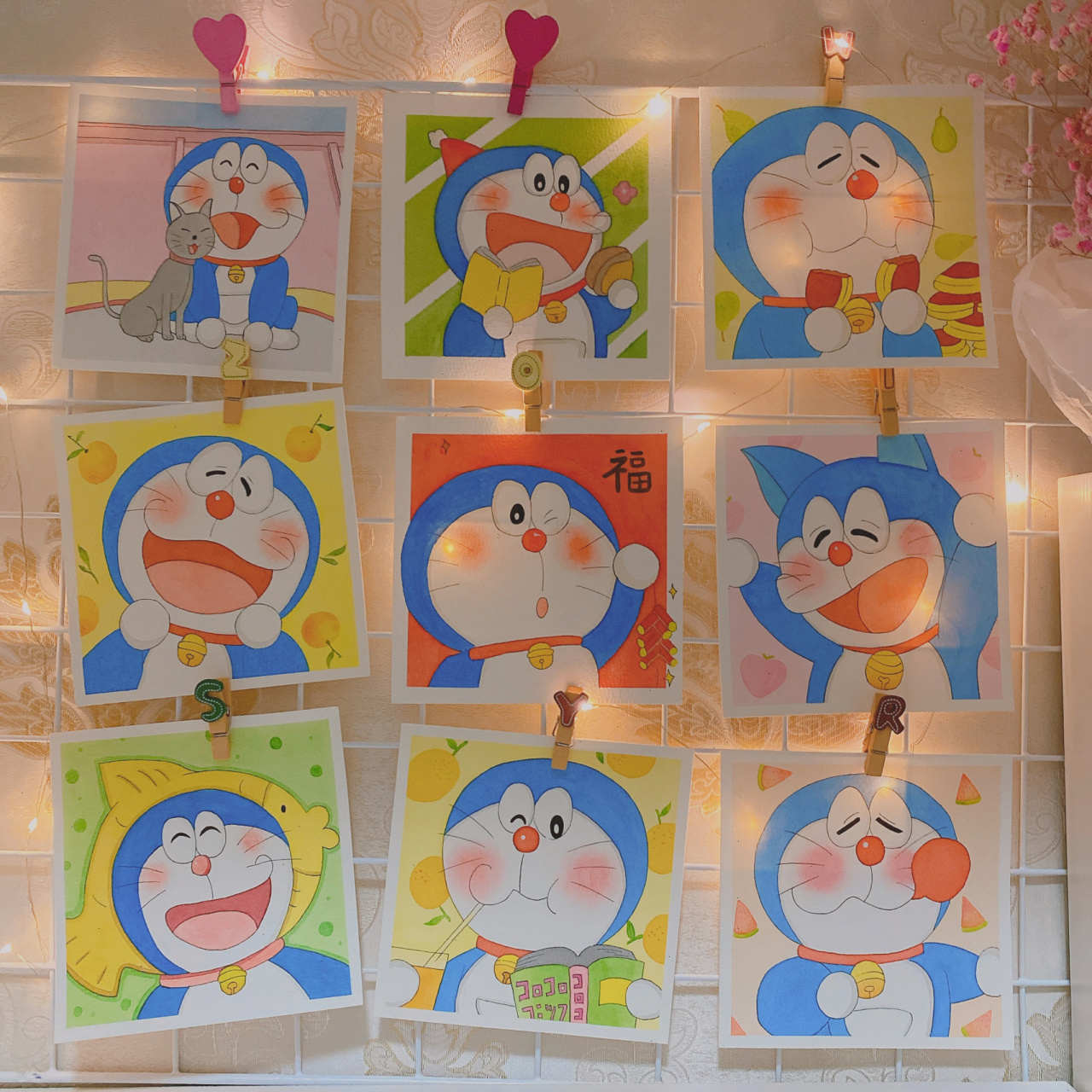 水彩画|哆啦a梦|卡通人物 画了一组水彩哆啦a梦系列～ 可爱的蓝胖纸