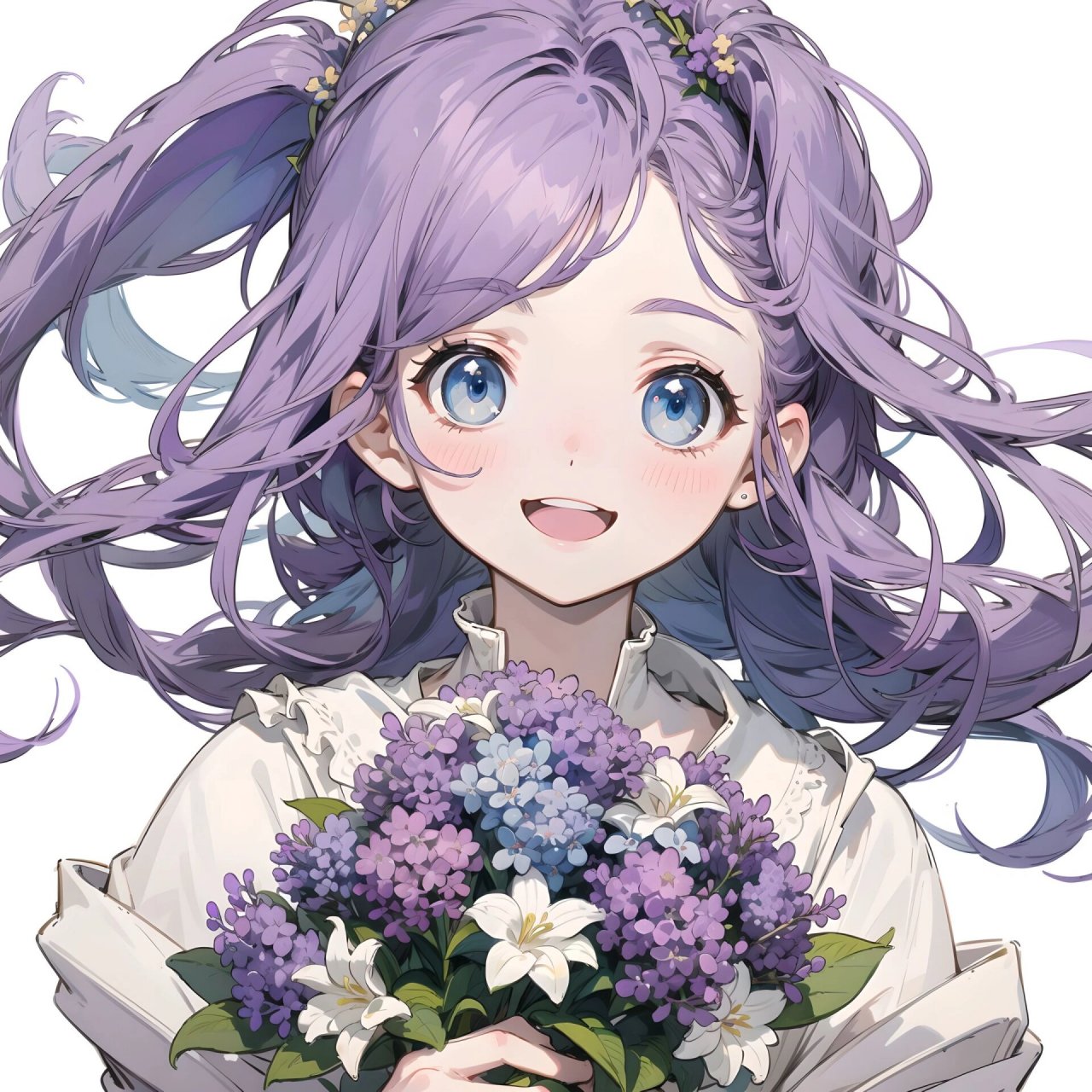 糖果风|可爱女生头像手捧花之丁香花系列 #ai绘画有点东西# #动漫女生