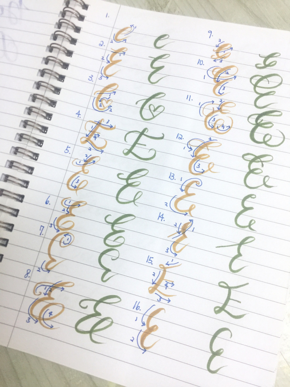 字母e英文花体字 brush lettering 笔:派通touch