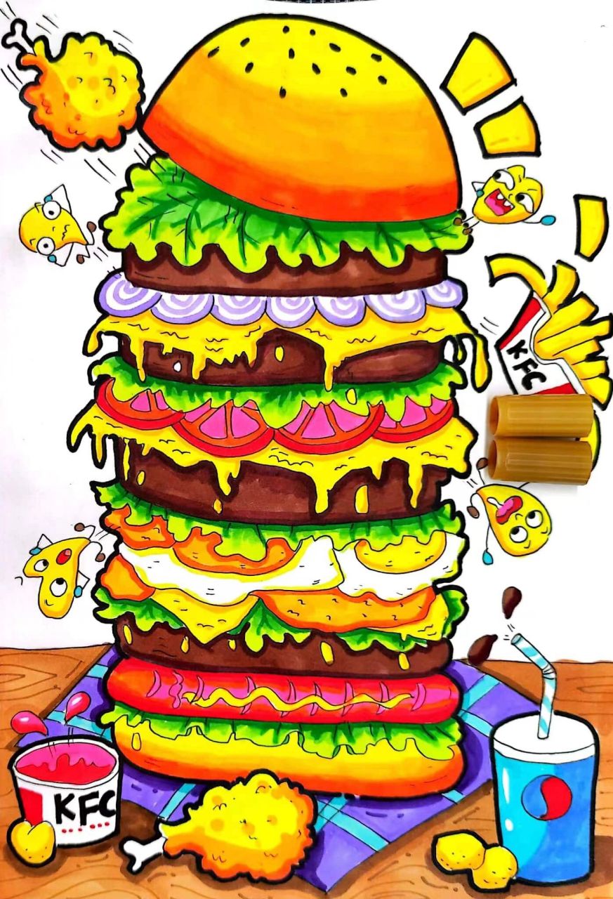 儿童画教程《美味的千层汉堡》 一,课程类型:美食文化创意主题课程 二