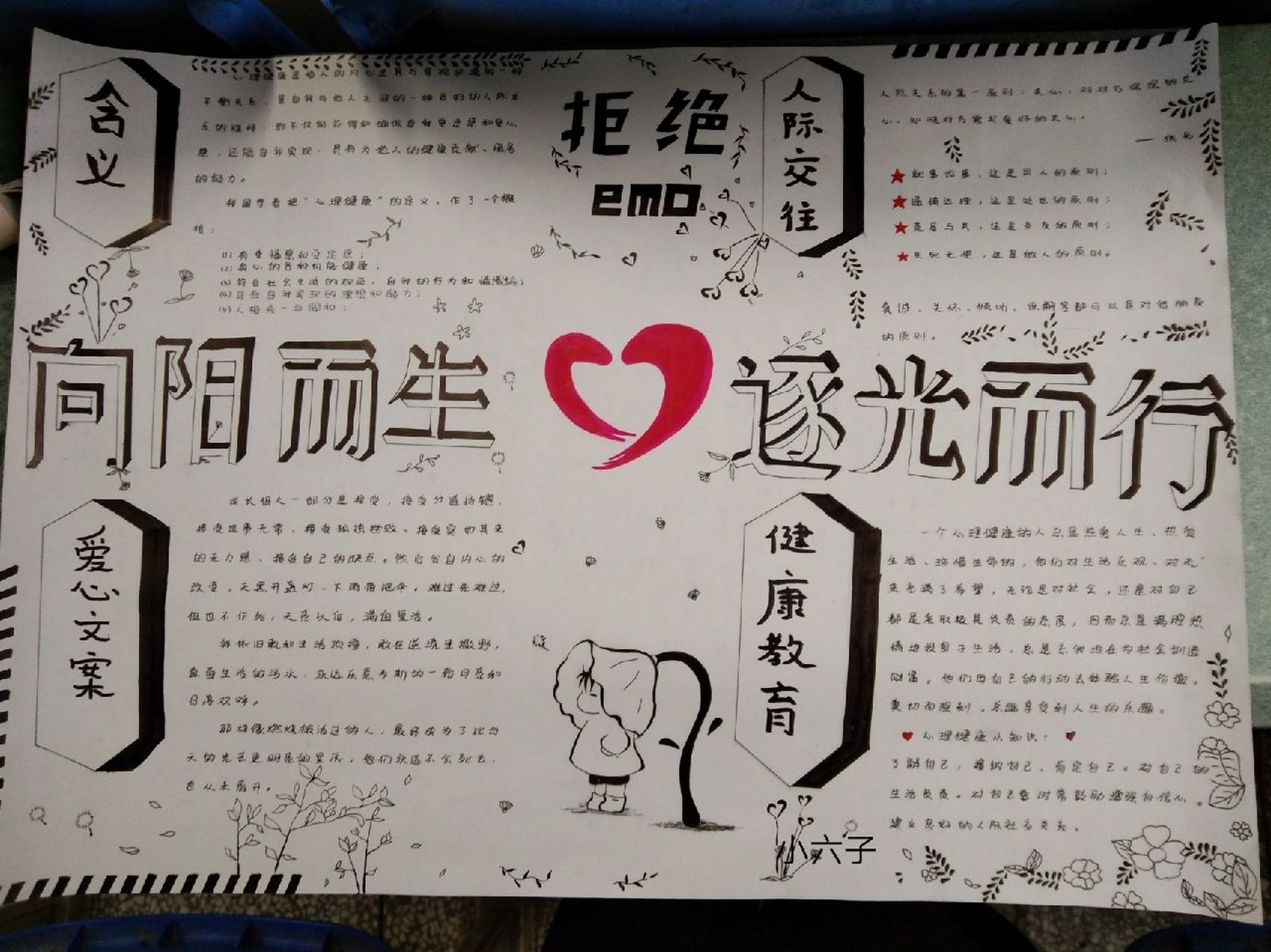 大学生心理健康手抄报,进决赛啦 其实在画的过程中出了好多问题,有些