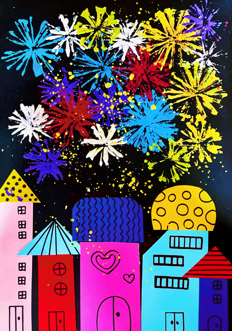 我们一起看烟花92|儿童画4-7岁创意美术拼贴 烟花92儿童画4-7岁