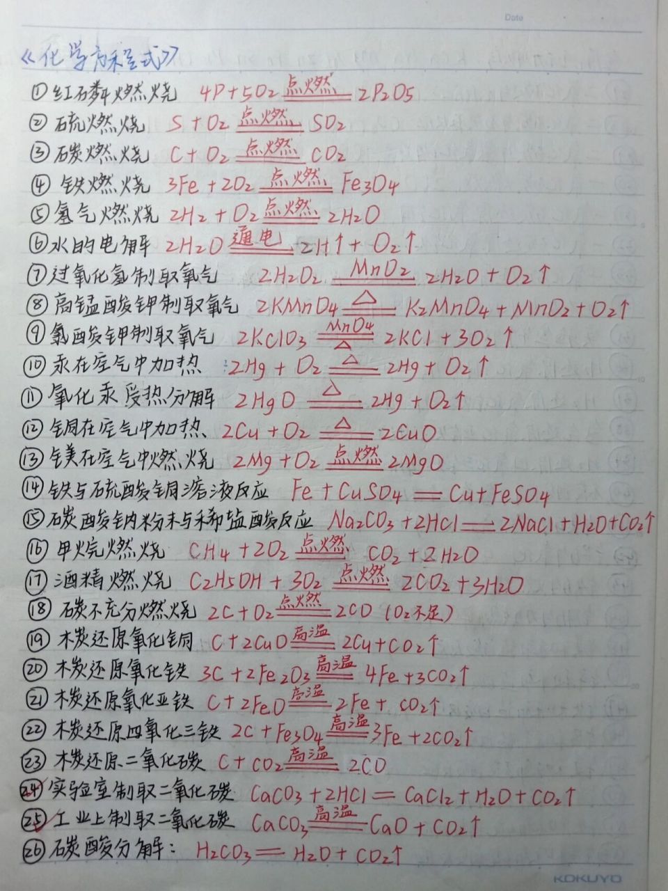 九年级上册化学人教版一些主要的化学方程式分享给们 1～34是上册的哦