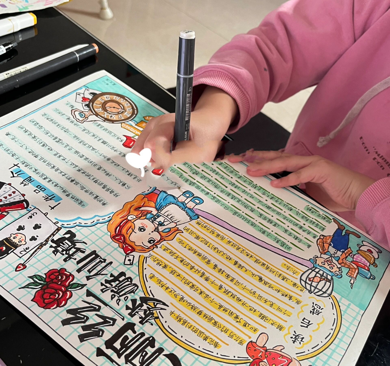 爱丽丝阅读小报读书手抄报小学生附线稿         纸:8k肯特纸 笔:法