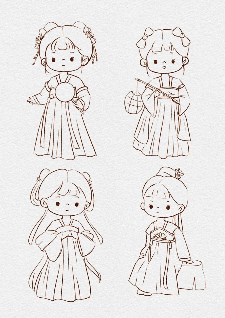 萌萌古风速写大合集|秋天与小美女更搭呢 画着画着就凑了一个九宫格