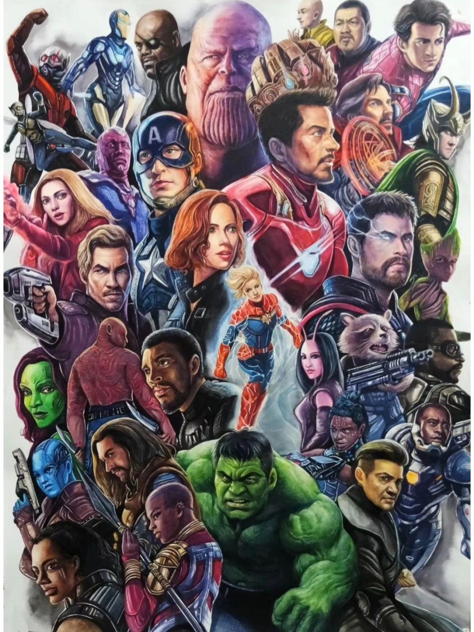 水彩手绘复仇者联盟漫威超级英雄系列 终于把这副画扣完了这么多超级