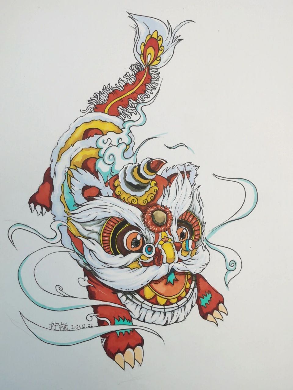 马克笔素材,醒狮线稿色稿 希望这个素材大家可以用上94