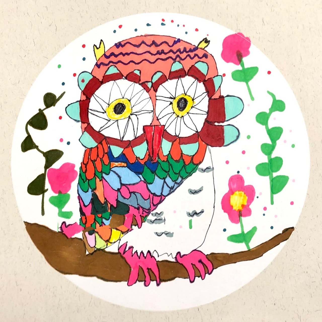 5-6岁创意美术 停课分享分享漂亮课程 可可爱爱猫头鹰 大班的色彩