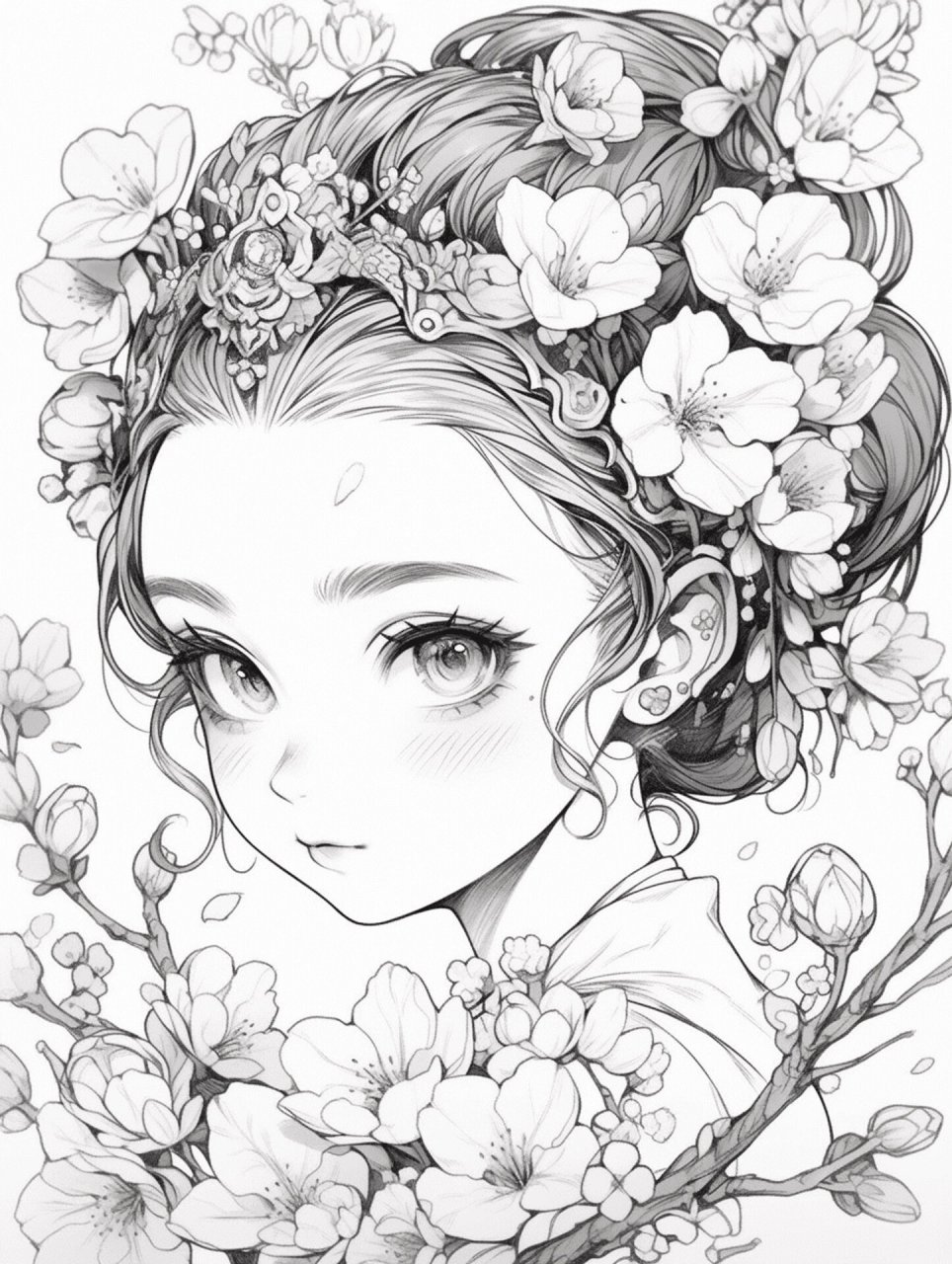 她系列之【可爱小女孩】线稿可临摹可涂色 可爱的小女孩,像仙女一样