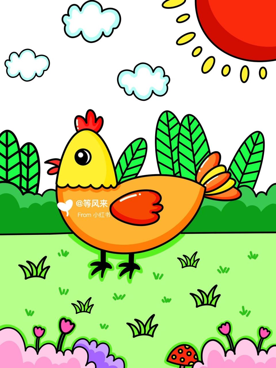 母鸡小鸡简笔画彩色图片