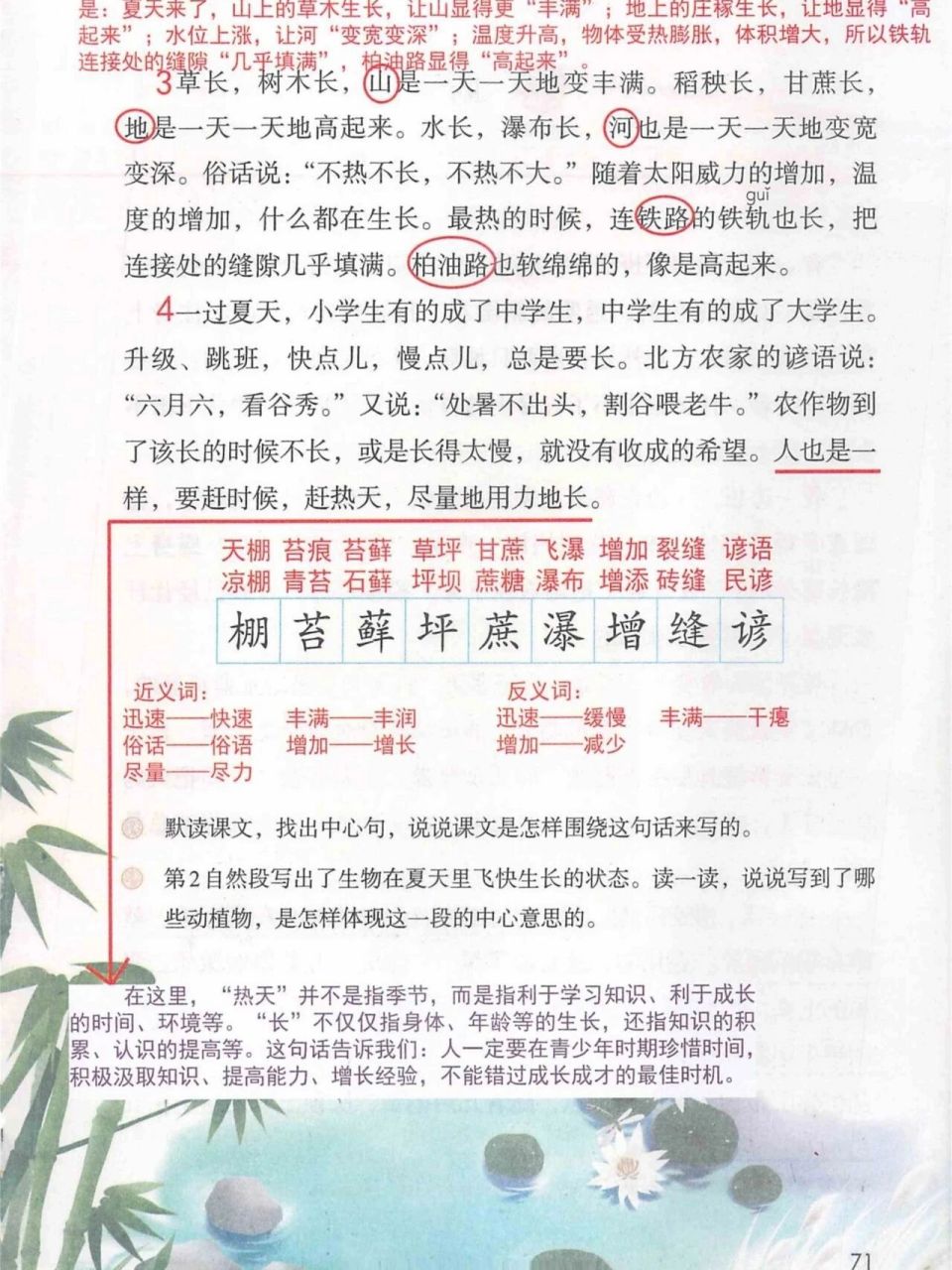 六上第15课《夏天里的成长》课堂笔记 #小学语文课堂笔记# #小学语文