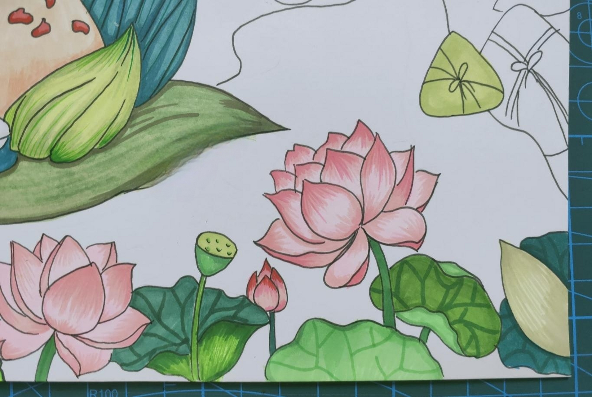 马克笔画 端午节主题2 上完色啦,线条不难画,就是酒的颜色好纠结 涂完