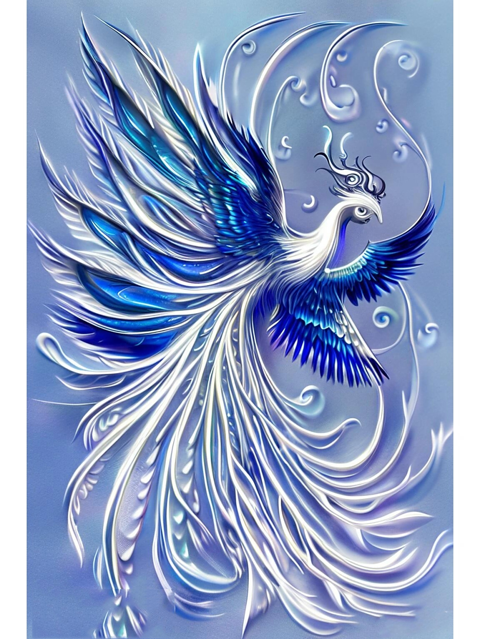 凤凰神鸟|蓝白凤凰第三弹,神话主题插画 之前出了几期凤凰的画图图