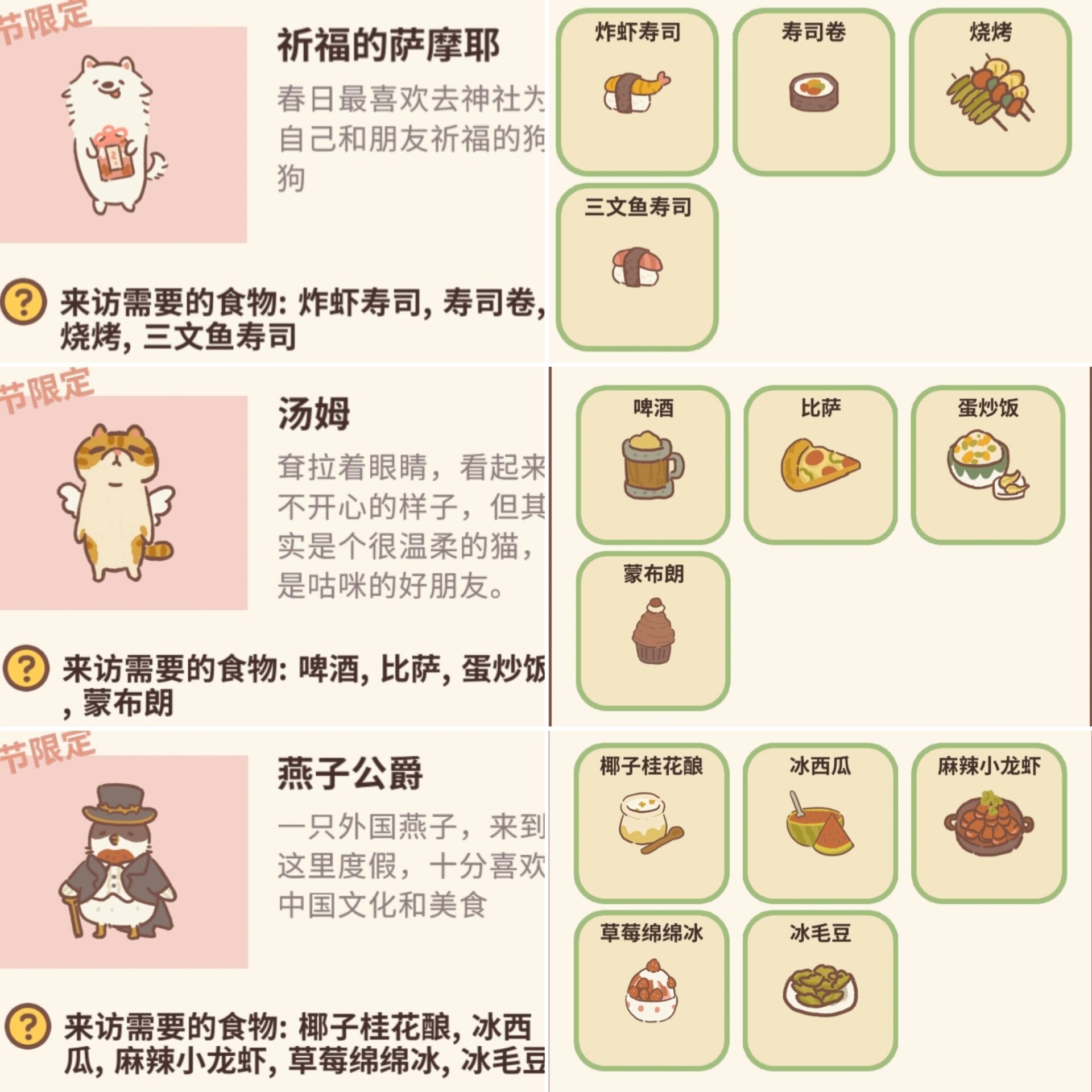 动物餐厅‖最新全系列季节限定客人图鉴攻略