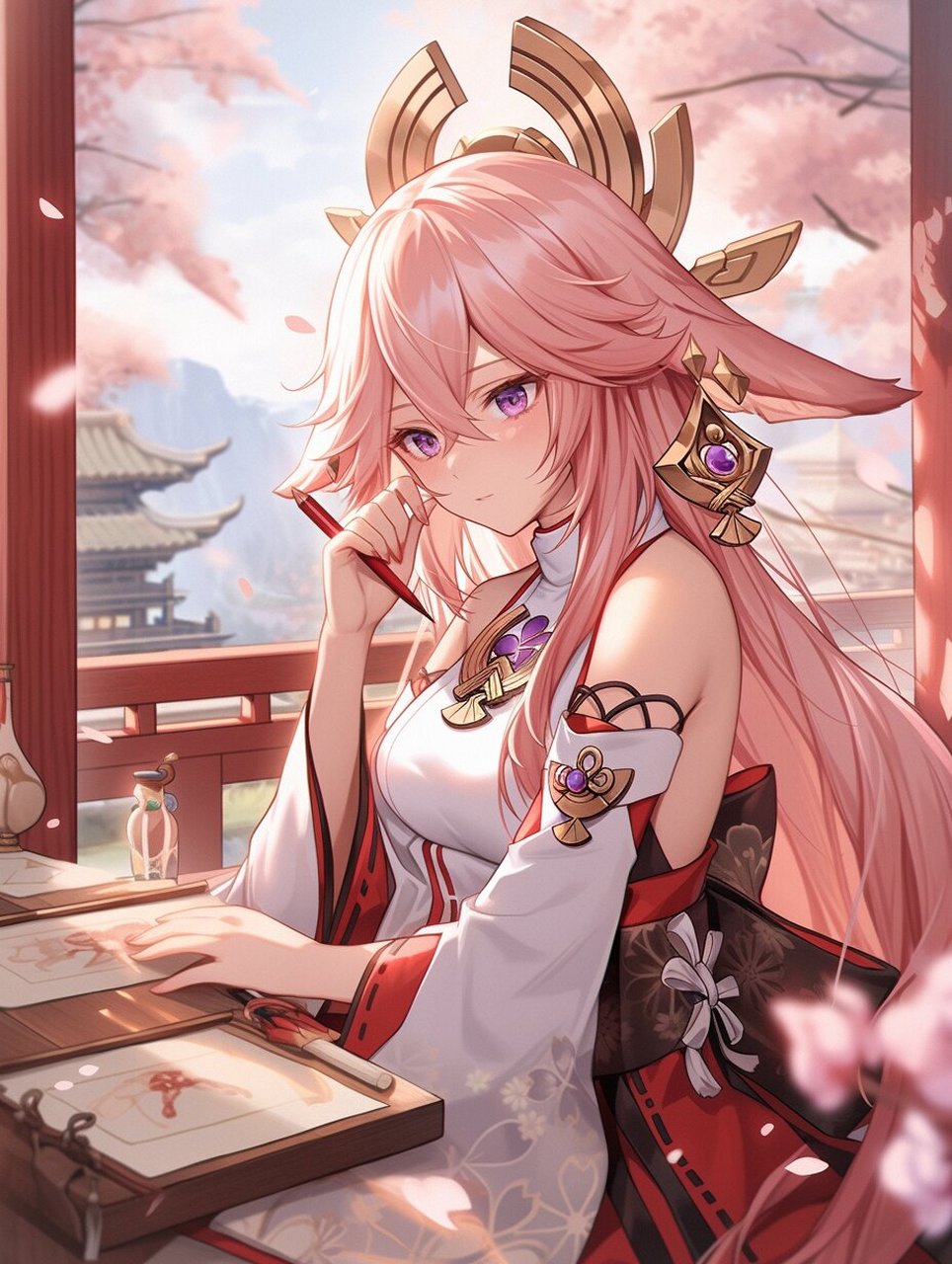 【原神人物】八重神子  | 精品美图 掌管鸣神大社的大巫女,狐之血脉的