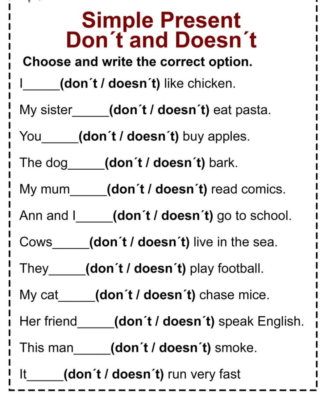 助动词do does did以及否定练习题