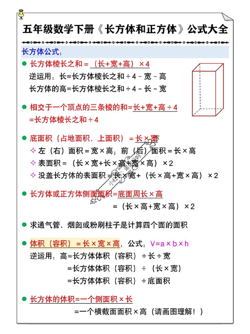 五年级数学重点之长方体和正方体公式大全 五年级数学重点之长方体和