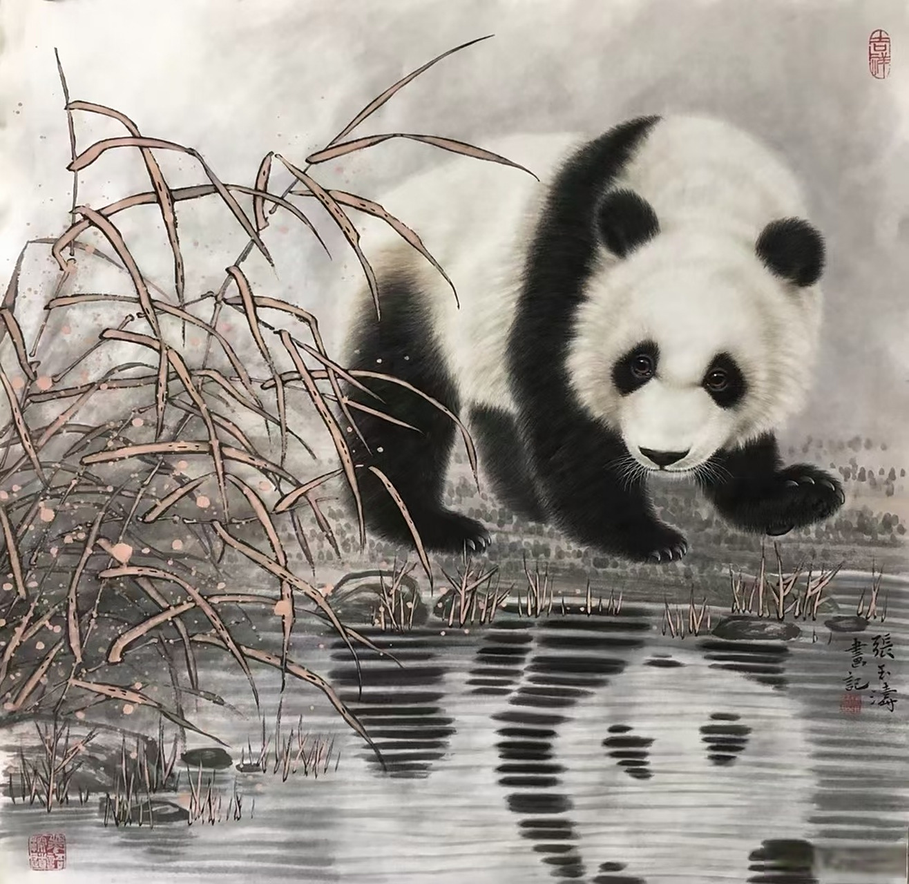 张玉涛老师工笔熊猫#艺术##国画