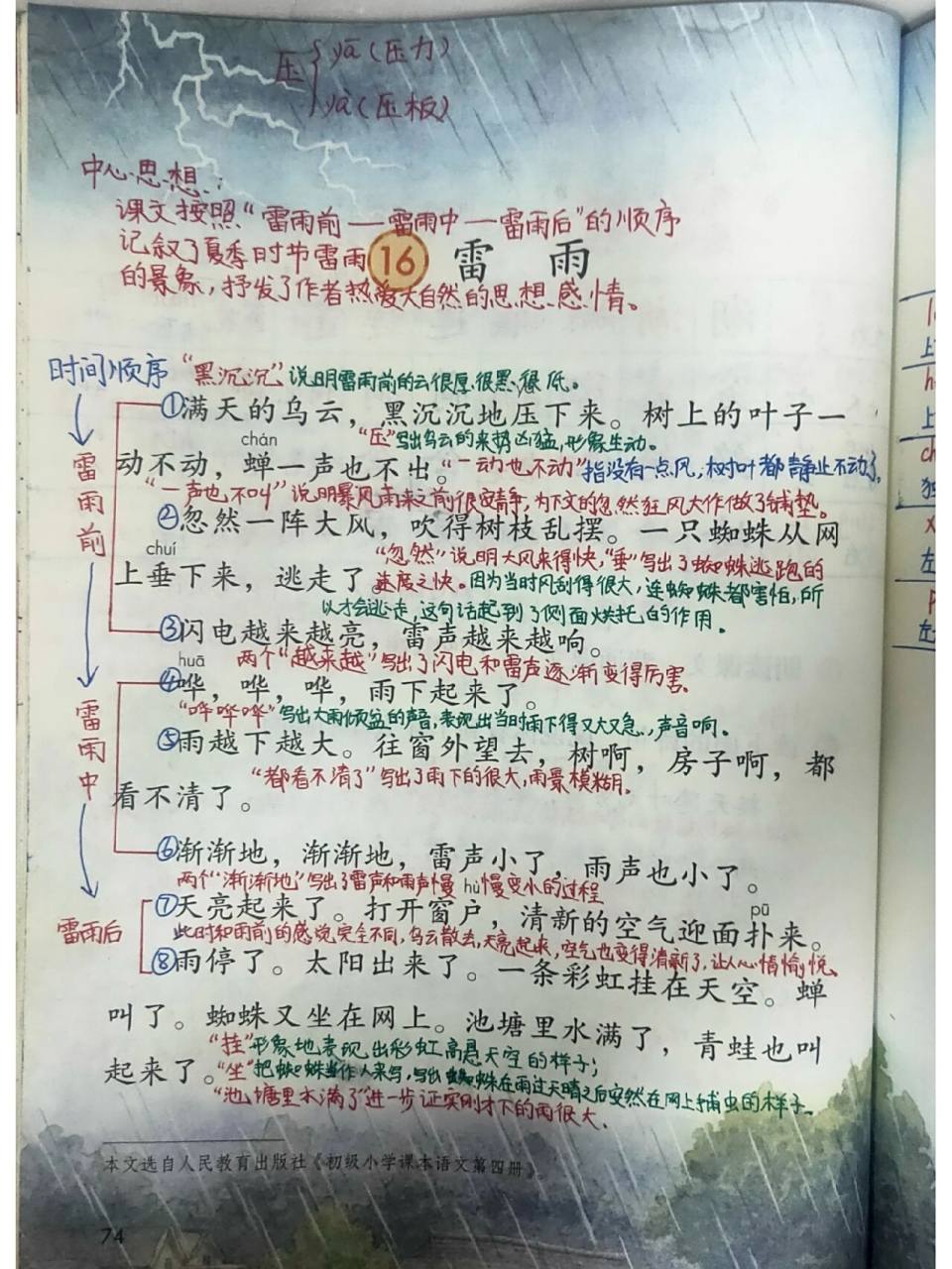 二年级下册语文第六单元16《雷雨》 课文按照"雷雨前——雷雨中