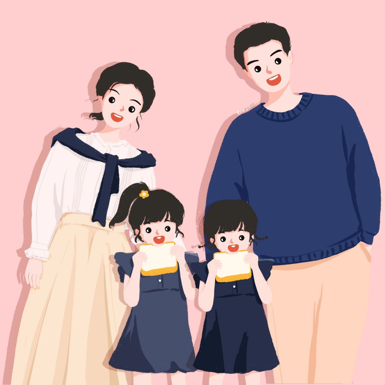 插画头像 | 可爱的爸爸妈妈宝宝全家福头像 爱与陪伴~ 背景多种配色供