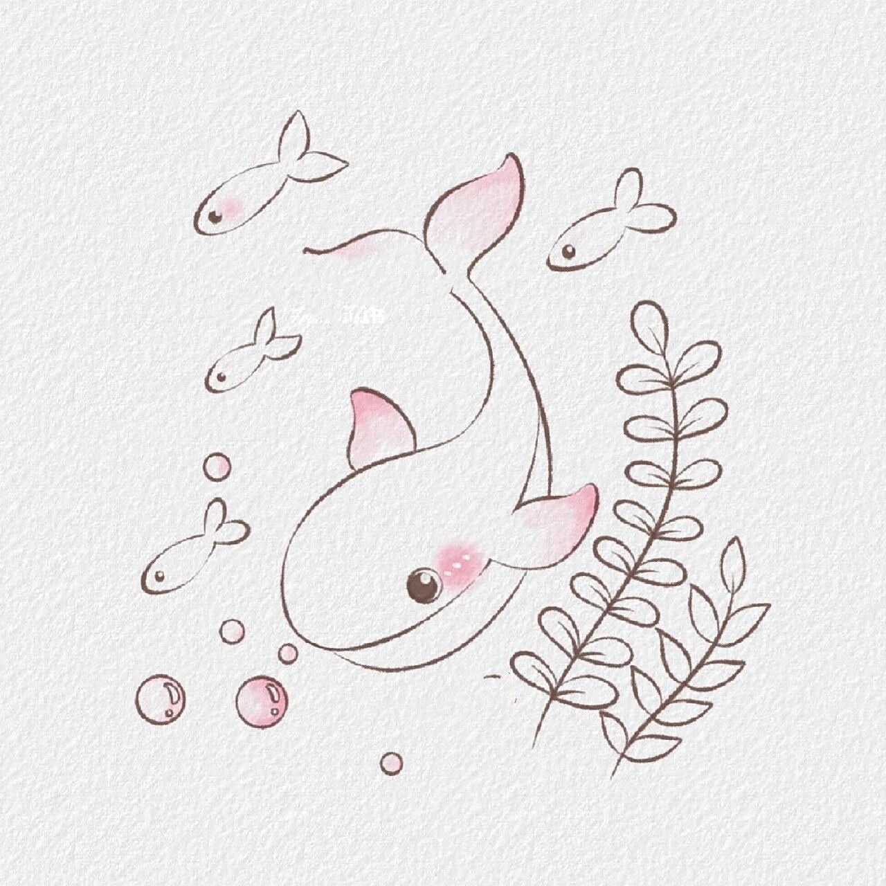 简笔画附过程 | 治愈系绘画 | 鲸鱼 奇幻的海洋生物,海底世界的鲸鱼