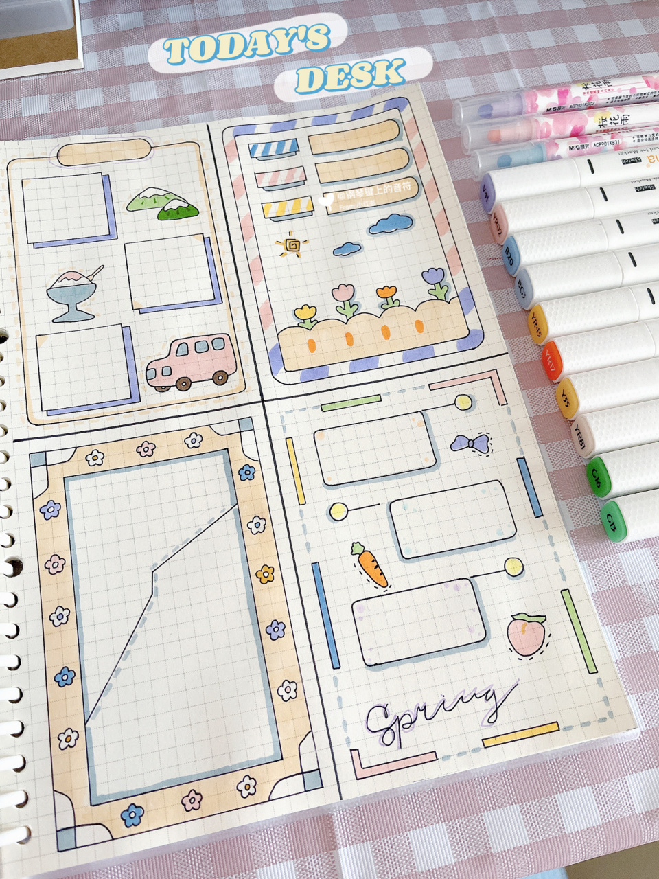 09「可爱迷人」四宫格95 | 手帐素材简笔画 09「今日分享.