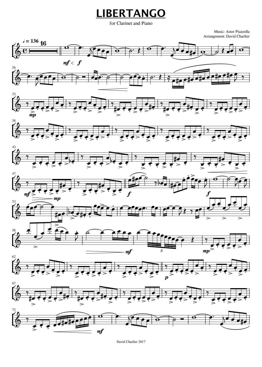 小提琴谱～libertango自由探戈～皮亚佐拉   《自由探戈》是皮亚佐拉