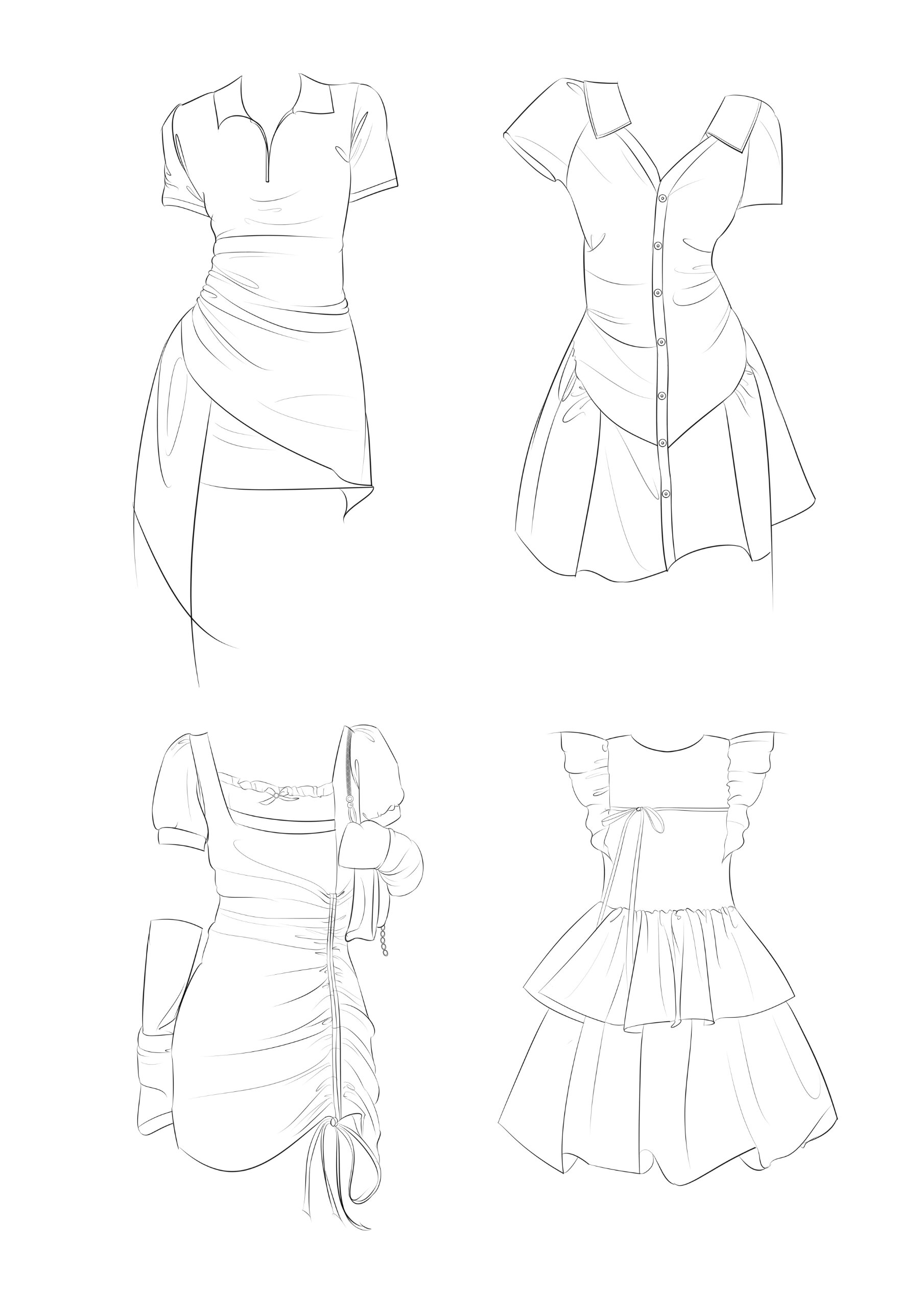 服装设计|连衣裙款式图|绘画素材|穿搭