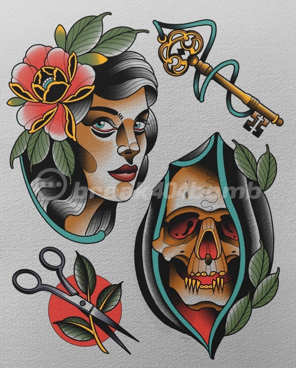 old school纹身手稿丨杭州纹身 彩色纹身手稿oldschool纹身 #纹身