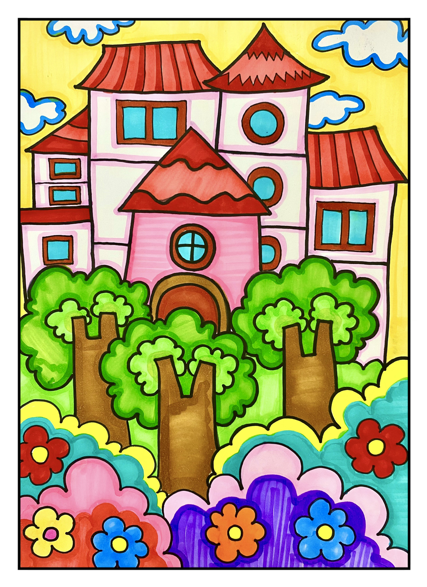 儿童画19 《别墅房子》适.@满满真的很哇塞的动态