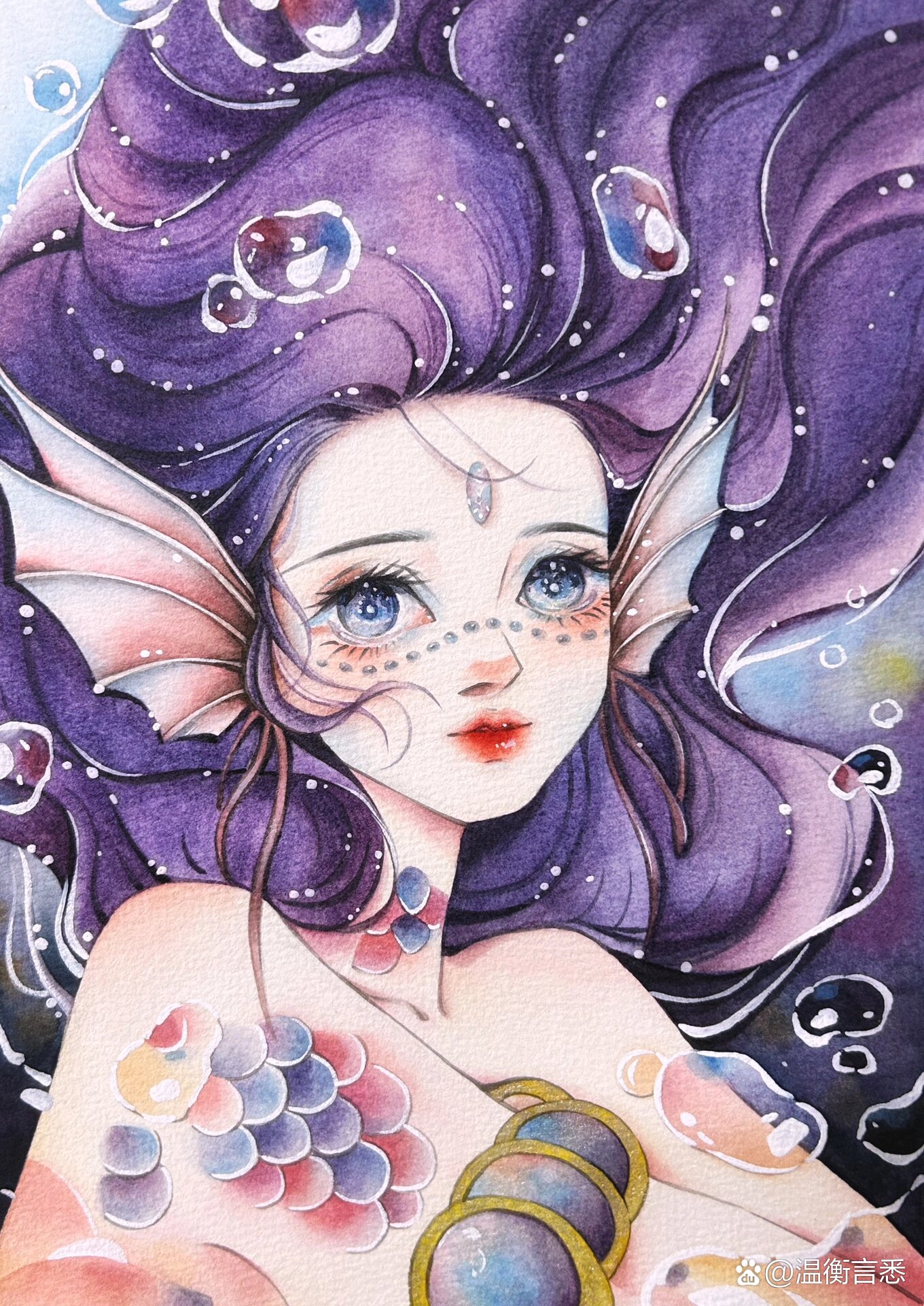 自学水彩【美人鱼水彩画手绘过程图分享
