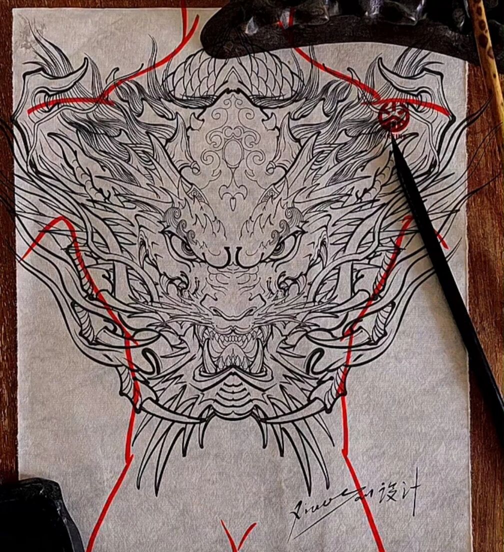 半背纹身.花胸纹身手稿.后背纹身图案.最
