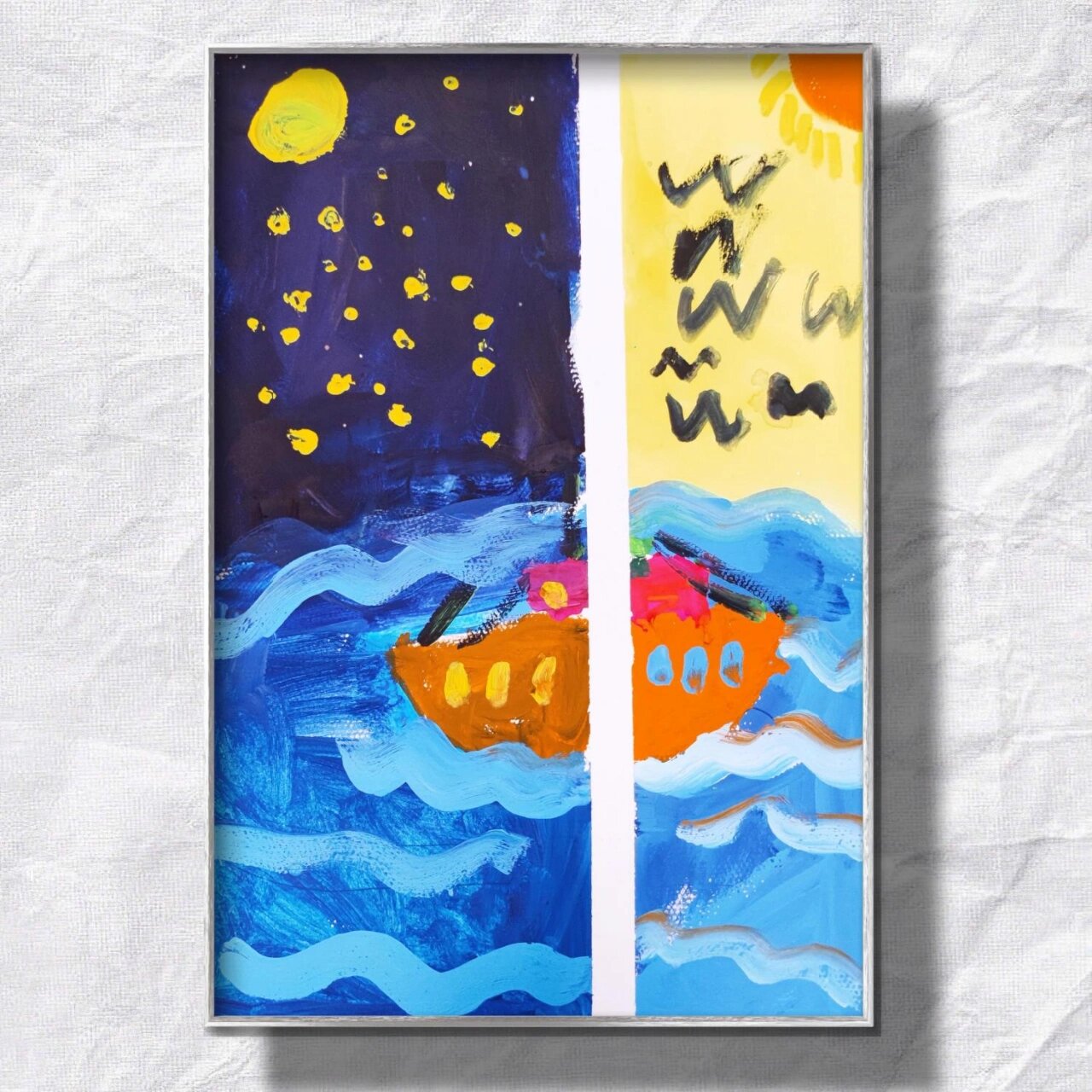 儿童画小年龄的白天与黑夜