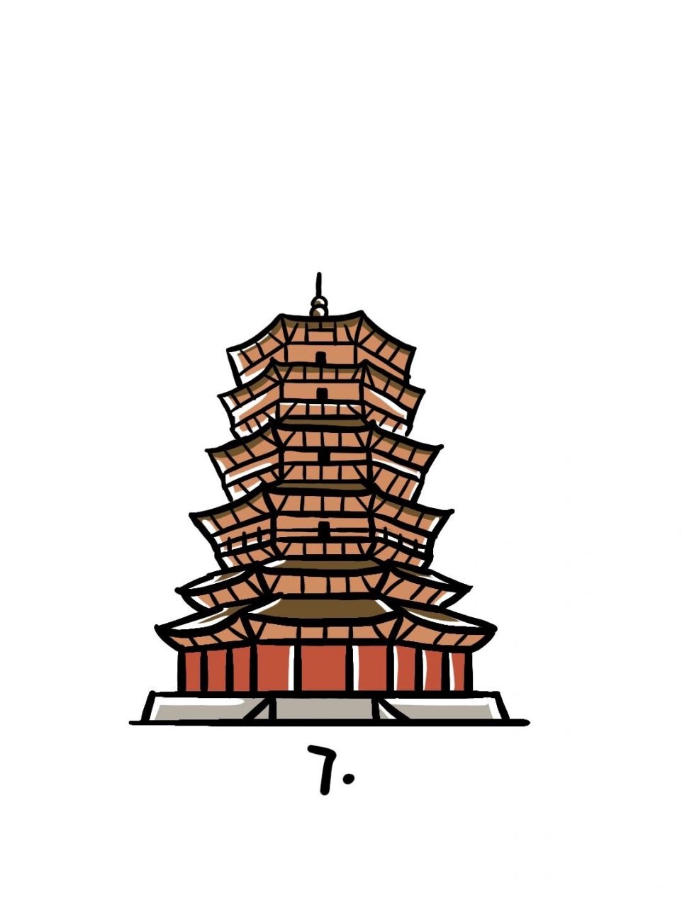 地标建筑简笔画教程37 地标建筑34-应县木塔,全称为释迦塔,位于山鼢