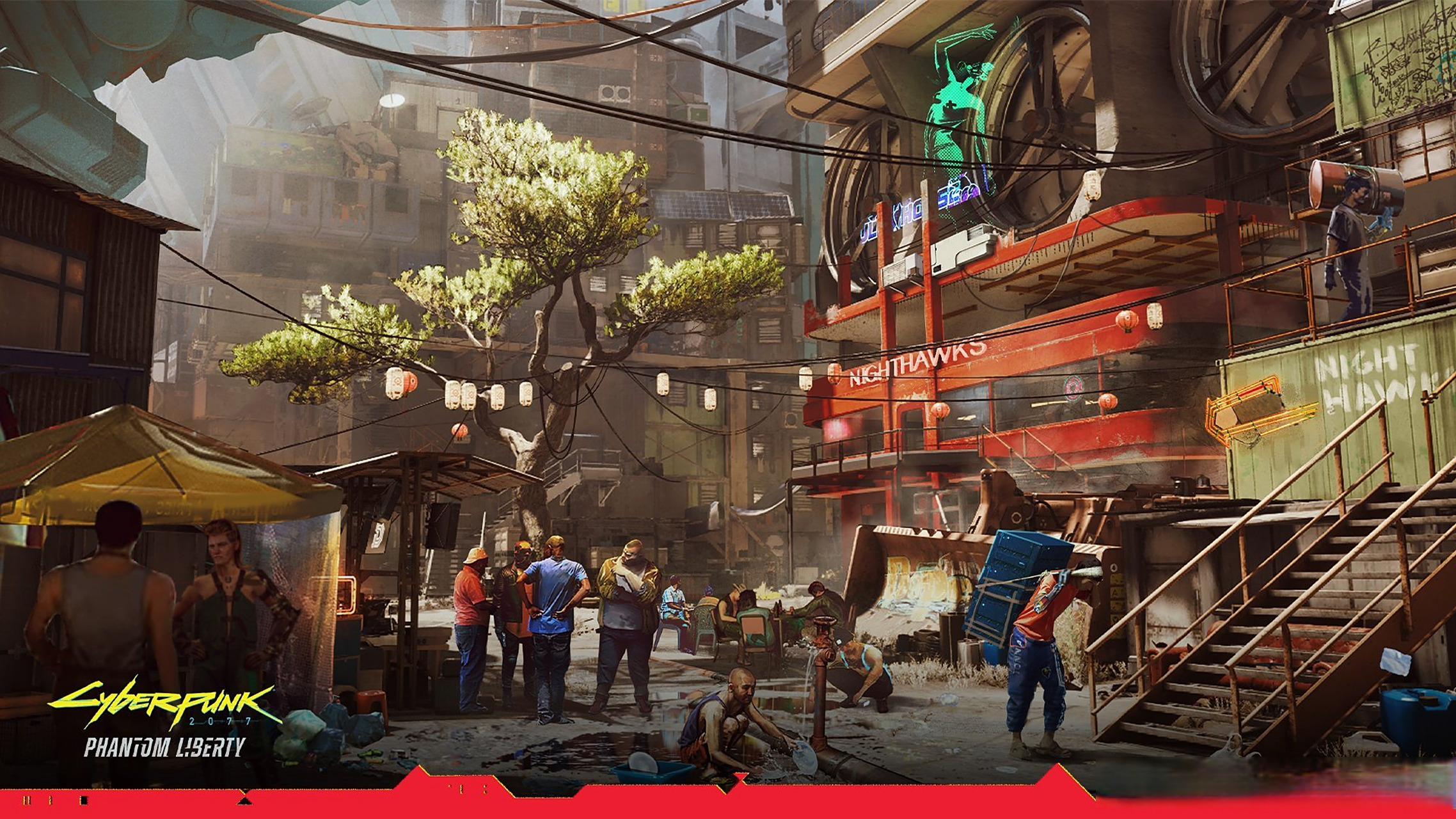 cdpr发布了#赛博朋克2077往日之影#  的新概念图"狗镇的一天".