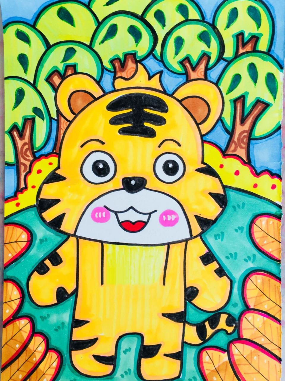 虎的简笔画简单彩色图片