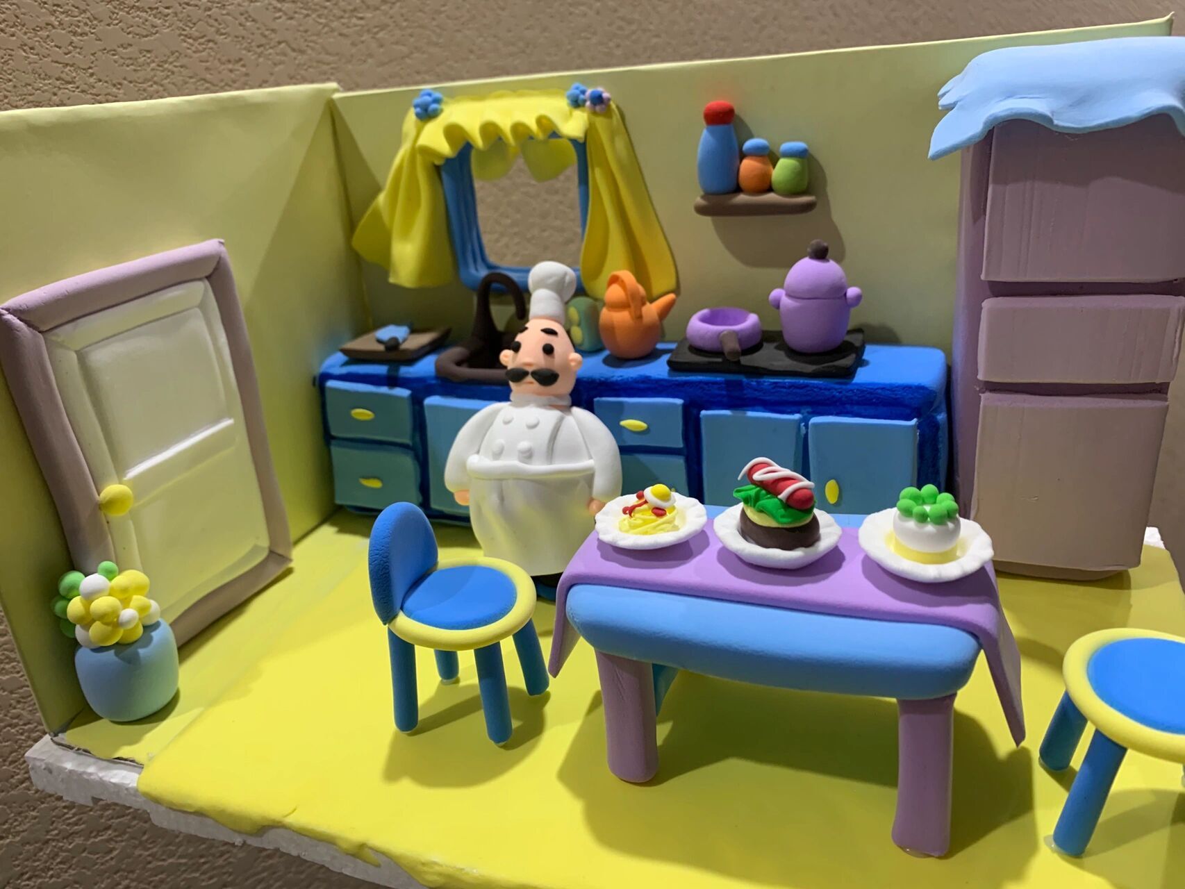 粘土厨房|粘土小场景 粘土美食 又是搜集废品完成作业的一天96 第一