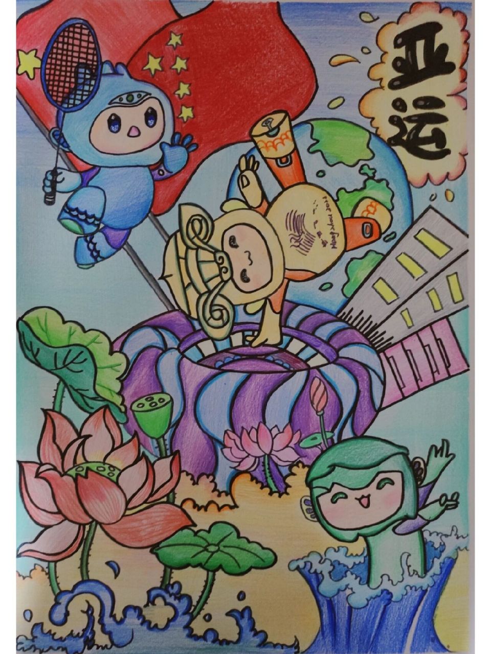 亚运会主题绘画 今天画了一个亚运会主题的绘画,希望大家喜欢,不可