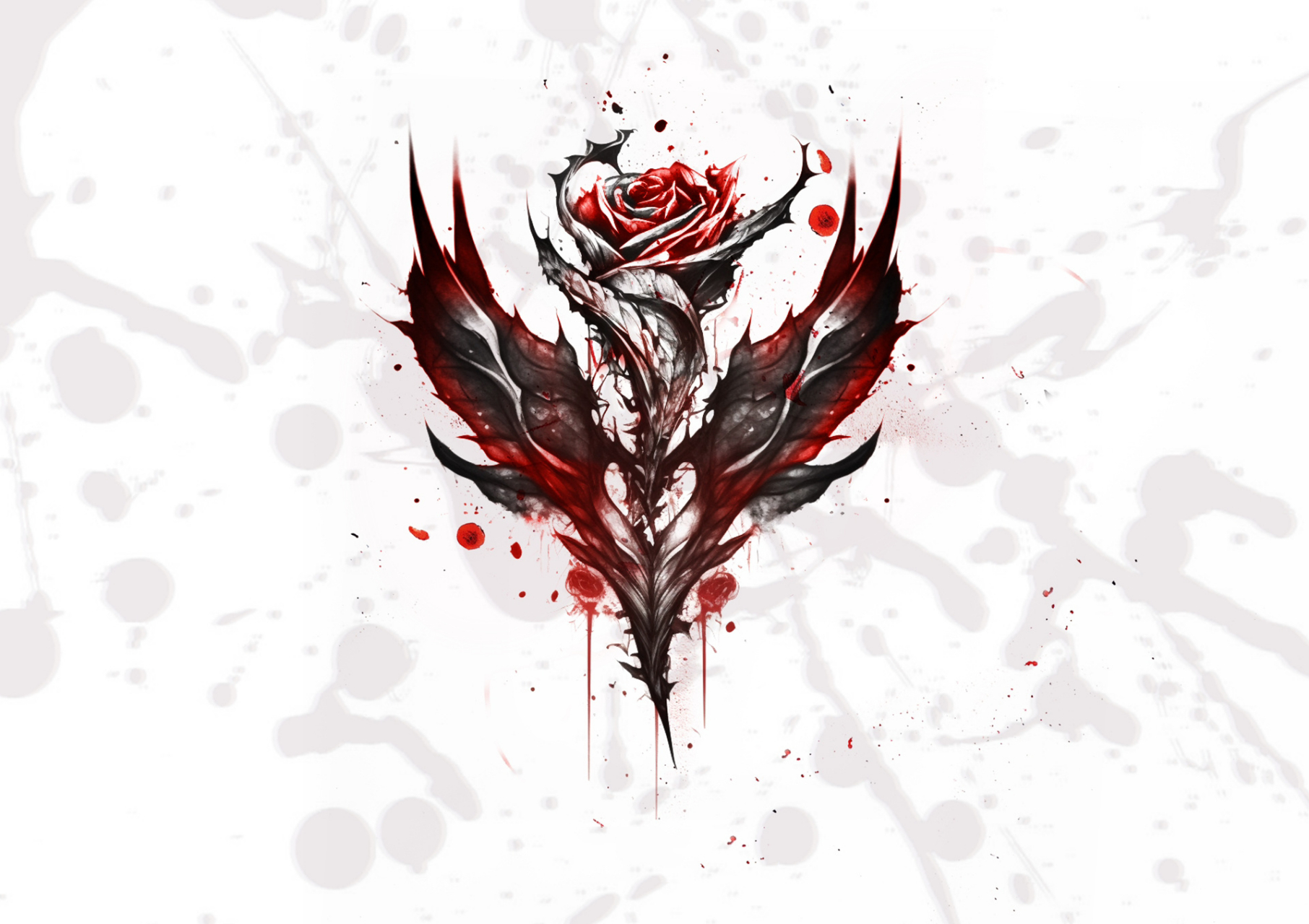 🩸荆棘玫瑰/翅膀/黑红/纹身手稿 荆棘玫瑰