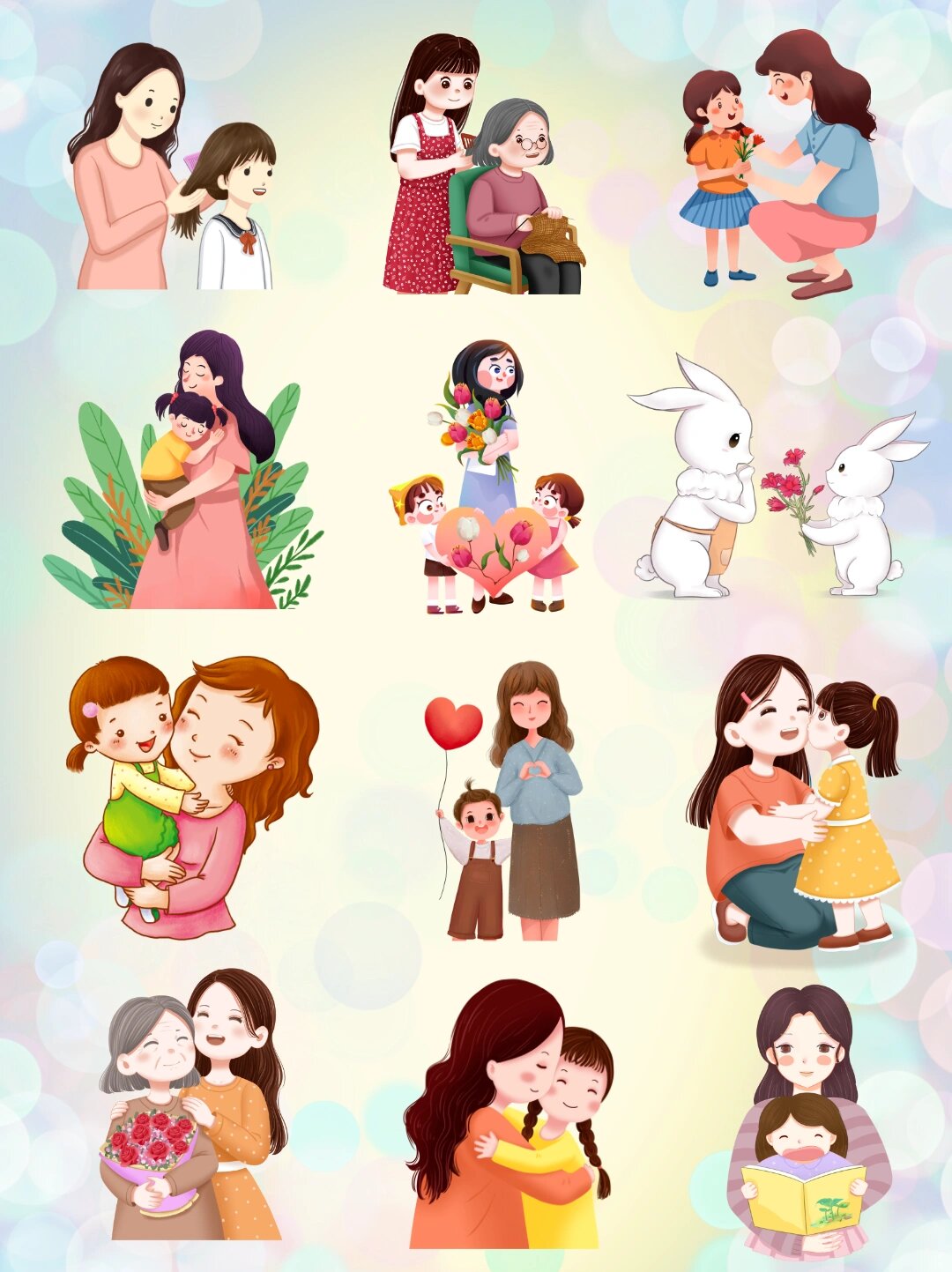 素材|母亲节卡通人物母女母子免抠png|妈妈